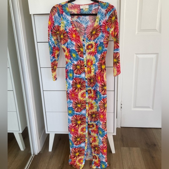 Nasty Gal Colorful Maxi Dress / Kimono Duster - Long sleeve Button front | Small - Picture 3 of 12